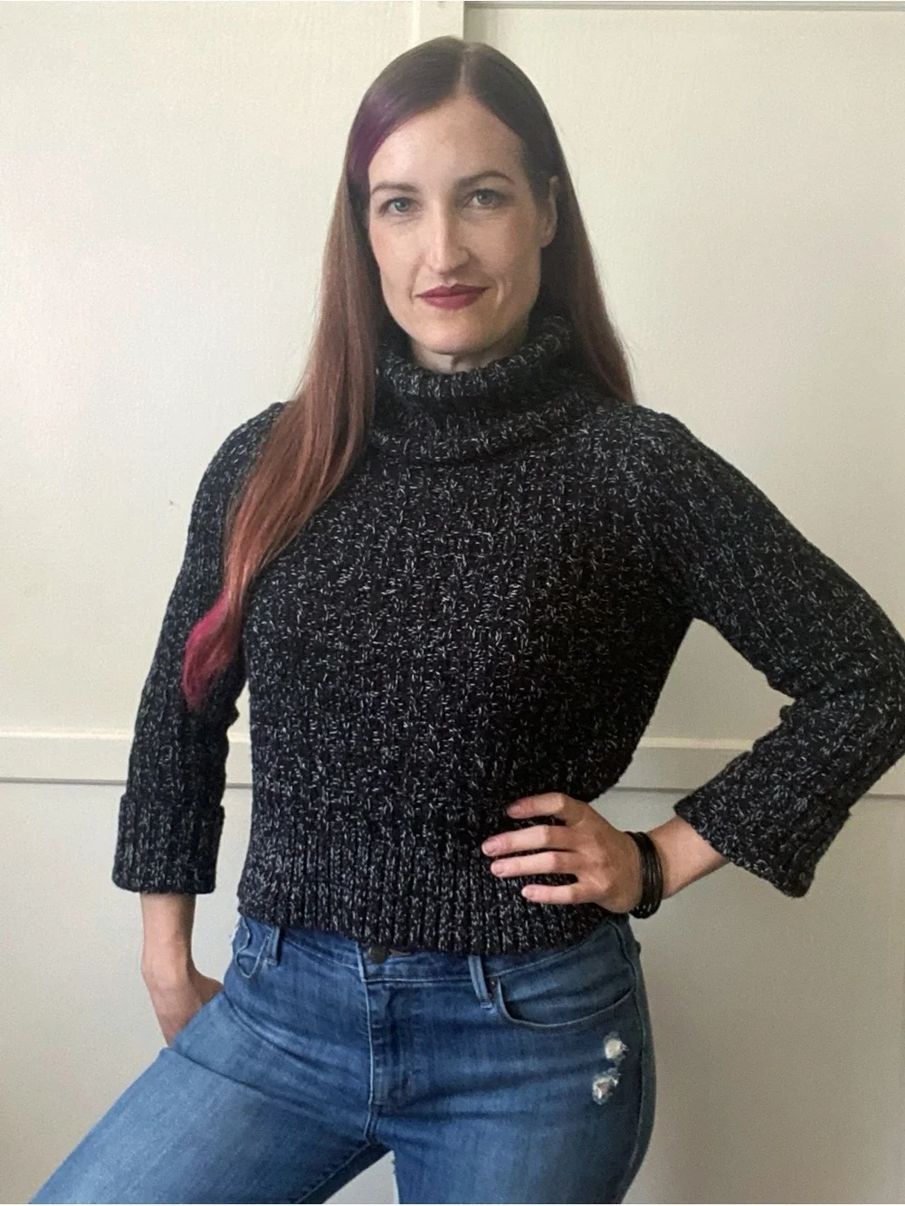 Free People Black Marled Turtleneck Sweater